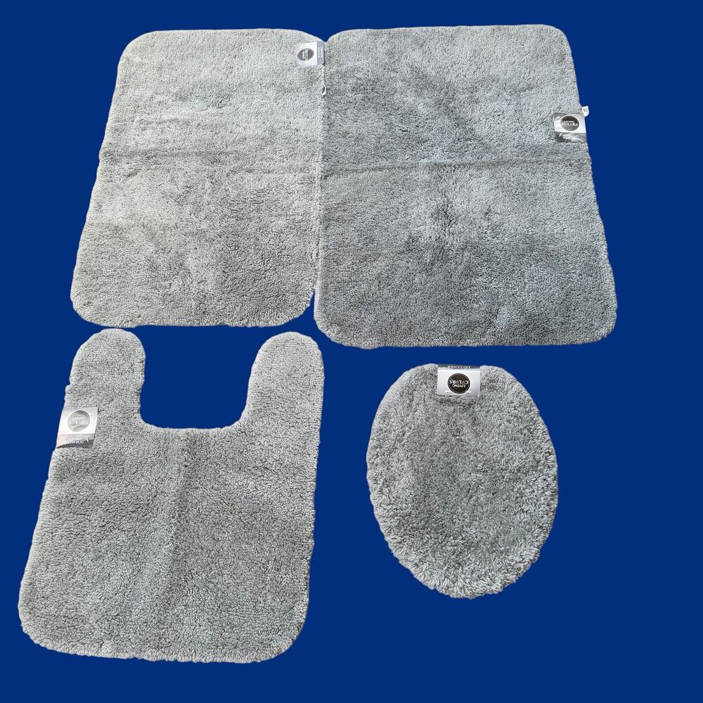 Gray Bath Mat Set of 4 Living Colors Graphite Rug Toilet Sink Lid Cover NWT Grey